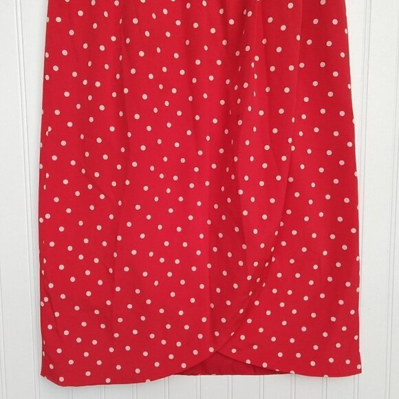 Vintage Red Polka Dot Wrap Midi Skirt Size S M Liz Claiborne Retro Pin Up Wiggle - Picture 4 of 10
